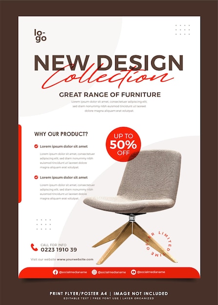 Furniture Interior flyer or poster design template premium vector