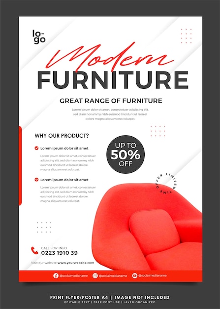 Furniture Interior flyer or poster design template premium vector