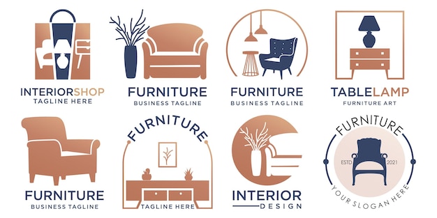 Furniture interior icon set logo design template