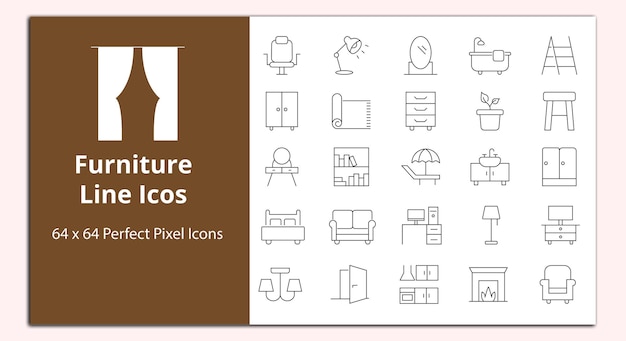 Furniture Line icons vector sets