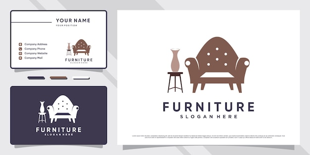 Furniture logo design illustration for interior property with business card template Premium Vector