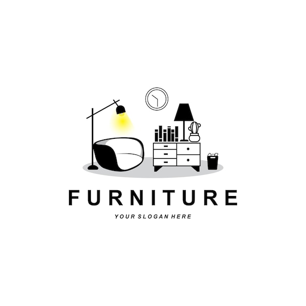 Furniture logo home furnishing design room icon illustration table chair lamp frame clock flower pot