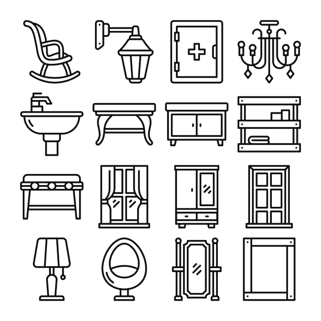 Furniture outline icon set vector