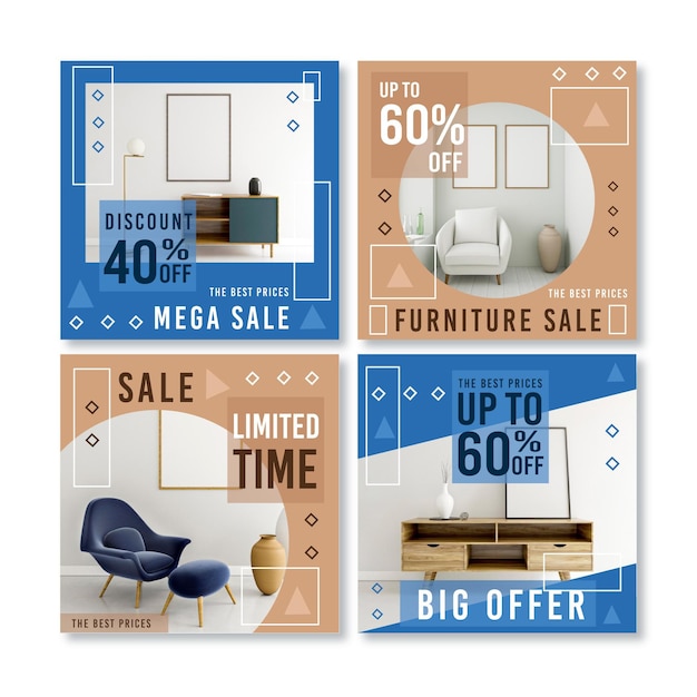 Vector furniture sale instagram post collection