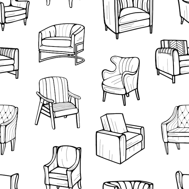 Furniture seamless pattern Handdrawn vector illustration