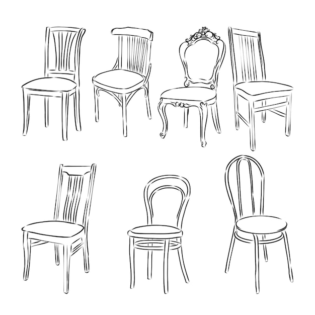 Furniture set Interior detail outline chair armchair stool wooden chair vector