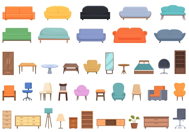 Furniture store icons set cartoon vector House table