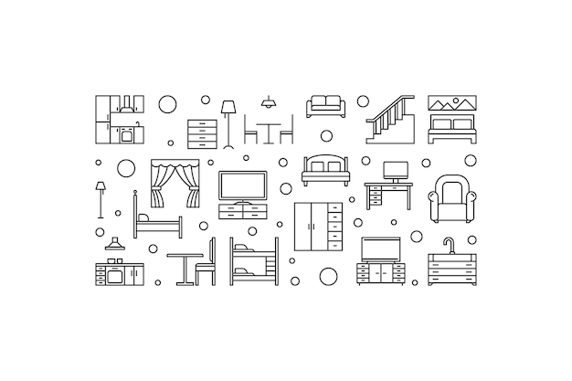 Furniture vector concept outline horizontal illustration