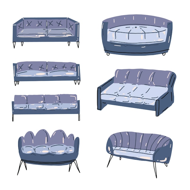 Vector furniture vector illustration set cartoon flat furnishings design with different type of sofas