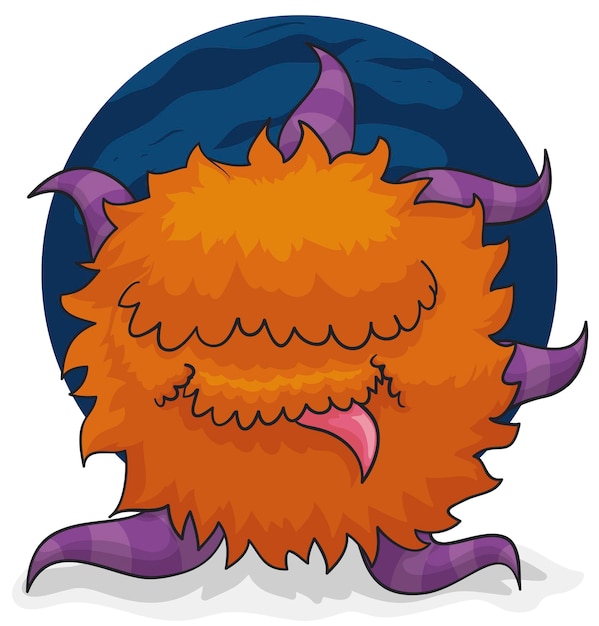 Vector furry red haired monster with tentacles floating with its tongue out and ready for halloween