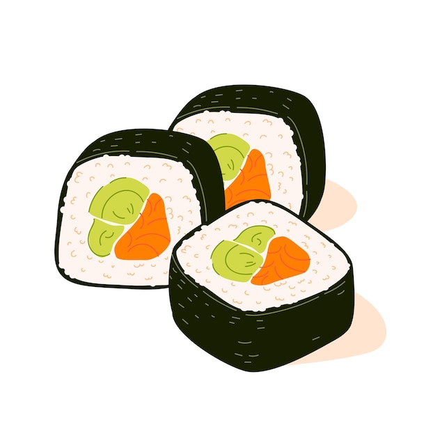 Futomaki, a large roll, rice with stuffing wrapped in nori. A dish of Asian cuisine.