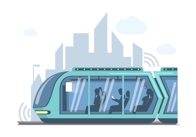 Future public express transport in city vector flat illustration futuristic