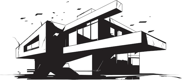 Vector futuristic abode outline modern house sketch vector emblem architectural visionaries bold house ske