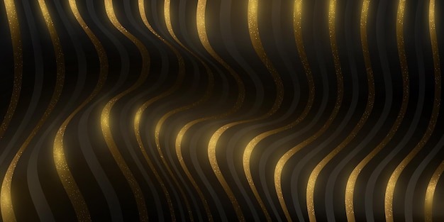 Vector futuristic, abstract 3d waveforms background for digital, scientific or technology design. golden, luxurious, dynamic, curved, wavy stripes glowing in the dark. vector illustration. eps 10.