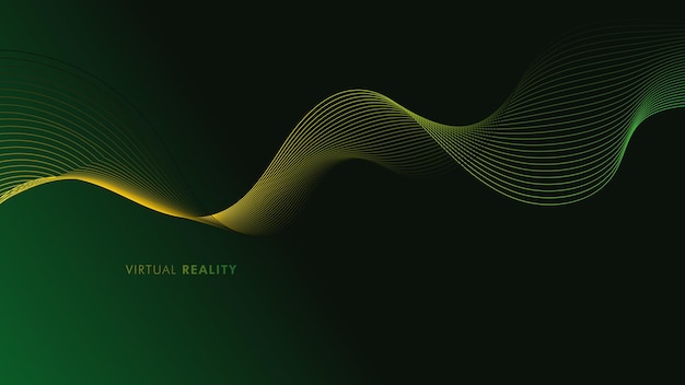 Futuristic abstract neon waves dynamic wavy pattern on dark green background