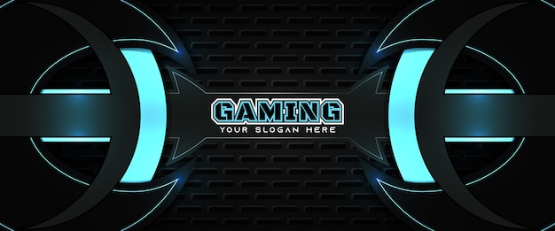 Futuristic blue and black gaming header social media banner template