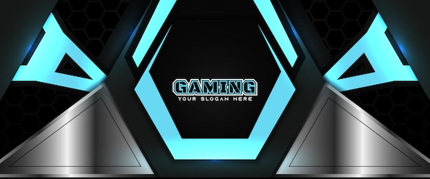 Futuristic blue and black gaming header social media banner template