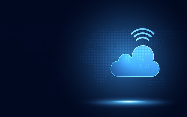 Futuristic blue cloud with wireless signal digital transformation abstract technology