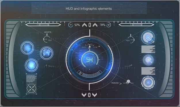 Vector futuristic blue infographics as head-up display. display navigation elements for the web and app.