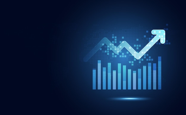 Futuristic blue rise up bar chart with arrow abstract technology background.