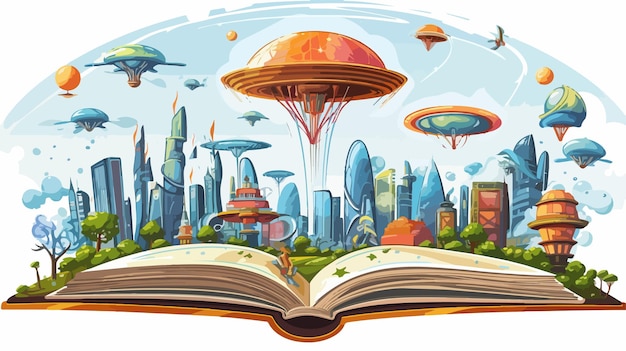 Futuristic Book Illustration Featuring Cell Towers Image