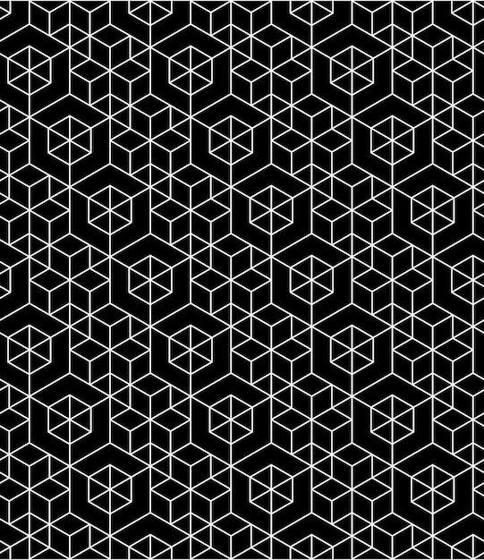 Futuristic continuous black pattern, illusive motif abstract background with geometric figures. Monochrome decorative seamless backdrop, can be used for design and textile.