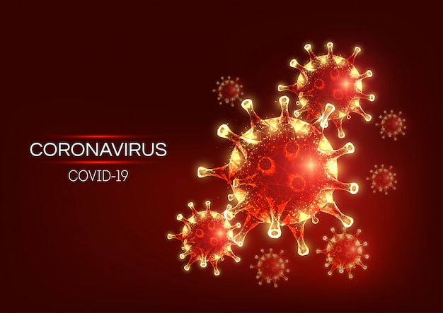 Futuristic Coronavirus, Covid-19 web banner template on red background.