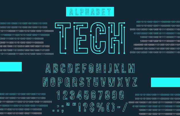 Vector futuristic cyber tech font modern neon typeface