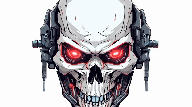 Vector futuristic cyborg skull face portrait cartoon illustration