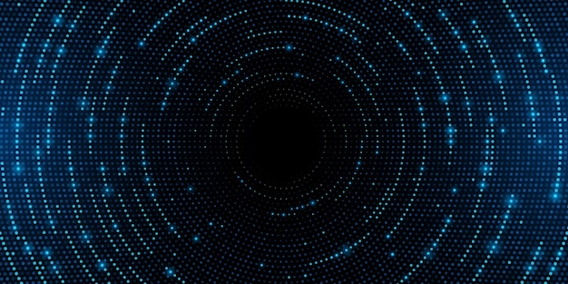 Futuristic digital circles of glowing particles Abstract circular sound wave Big data visualization into cyberspace Pattern of dots Vector Illustration