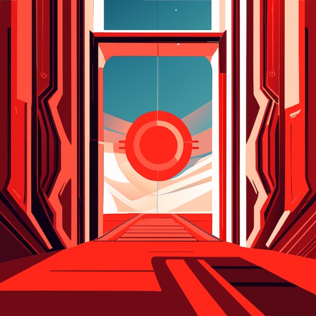 Vector futuristic door in a flat color red vector illustration flat 2