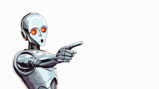 Futuristic Droid Pointing with Copy Space Cartoon Illustration