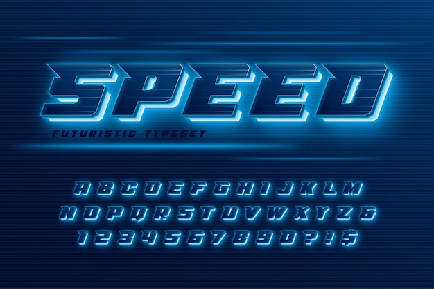 Futuristic dynamic alphabet, extra glowing font.