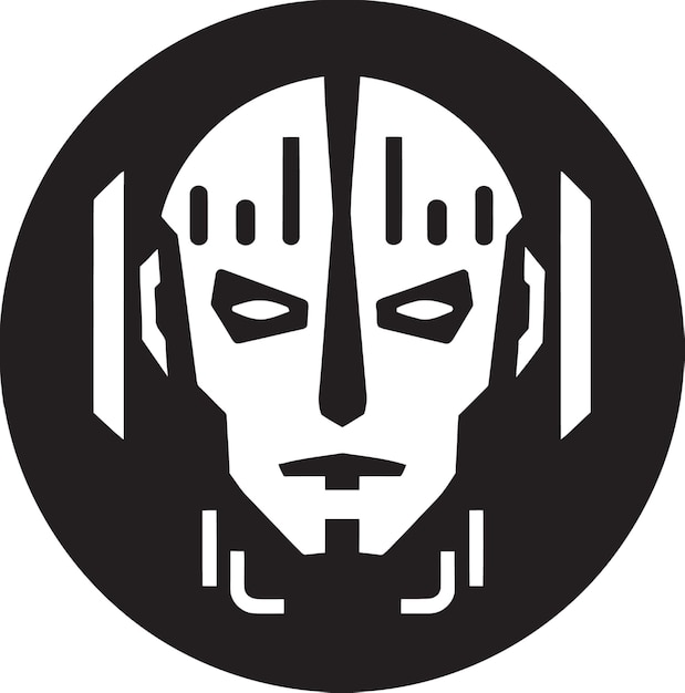 Vector futuristic fusion vector cyberrobot face design metallic maestro black robot face icon