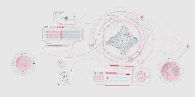 Futuristic geoscience software screen design with data decoding