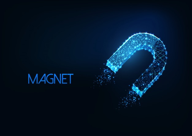 Futuristic glowing low polygonal horseshoe magnet