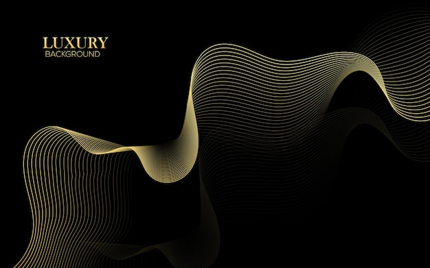 Futuristic gold and black abstract background with wave lines pattern