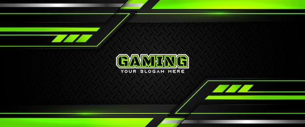 Futuristic green and black gaming header social media banner template