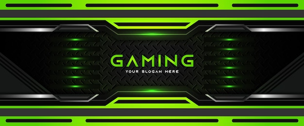 Futuristic green and black gaming header social media banner template