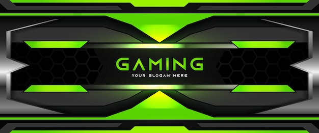 Futuristic green and black gaming header social media banner template