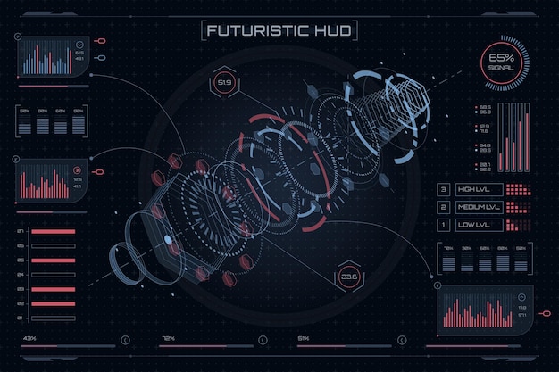 Futuristic HUD style isometric element Game user interface Set of futuristic hightech element