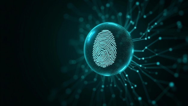 Vector futuristic illustration of digital fingerprint and security