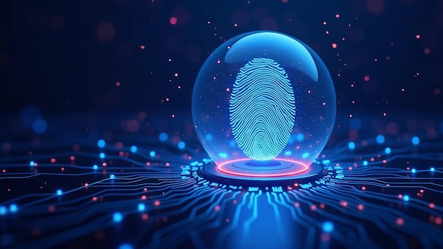 Vector futuristic illustration of digital fingerprint and security