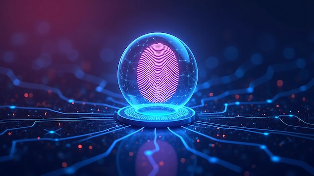 Vector futuristic illustration of digital fingerprint and security