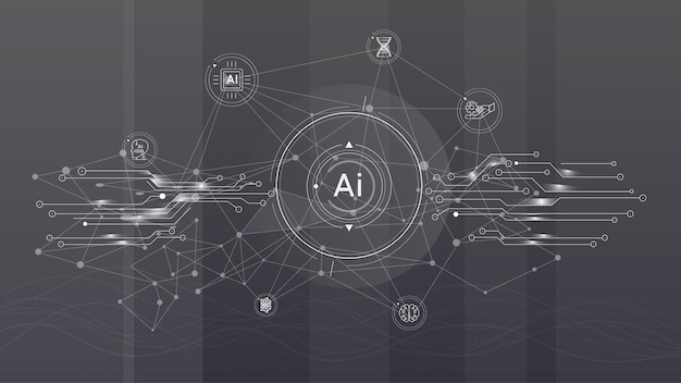 Futuristic interface with electronic chips and artificial intelligence