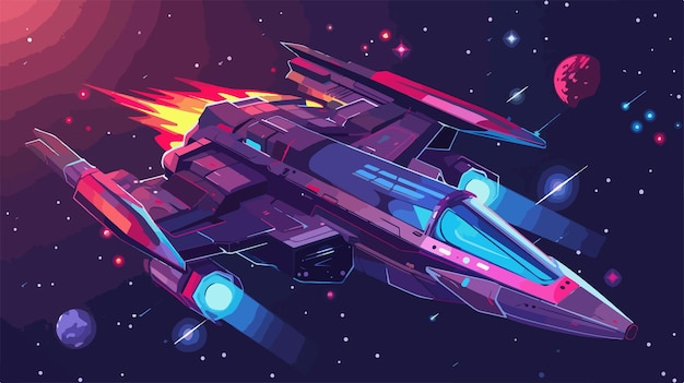 Vector futuristic intergalactic spaceship flying in outer space