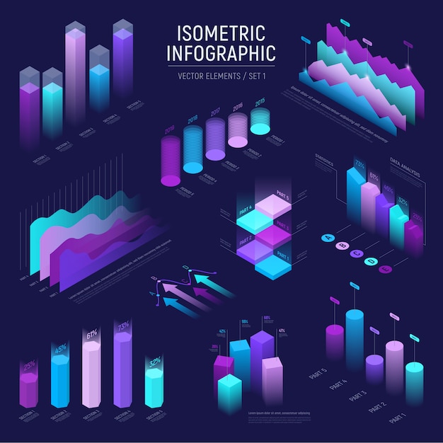 Futuristic isometric infographic elements set