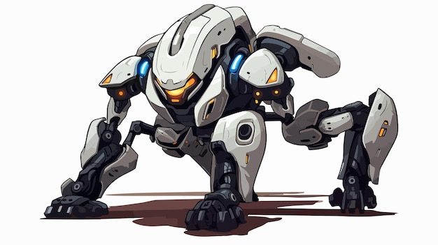 Futuristic Killer Mech in Stealth Attack Pose for War Illustration