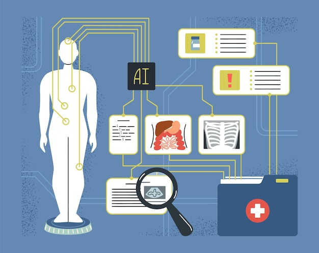 Vector futuristic laboratory for people health diagnosis with ai