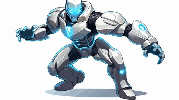 Vector futuristic man in armored nano tech suit power pose